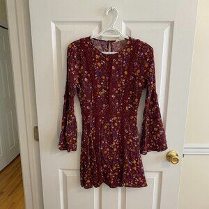 ONE HART Red Mini Long Sleeve Dress with Flower Pattern and Side Zipper Size S